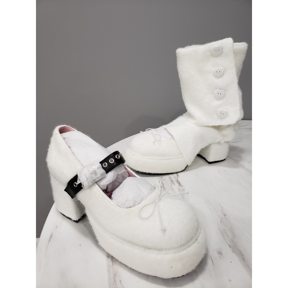SIZE 11 Sugar Thrillz Faux Fur Mary Jane Heels Kawaii Lolita Shoes Snowbunny y2k